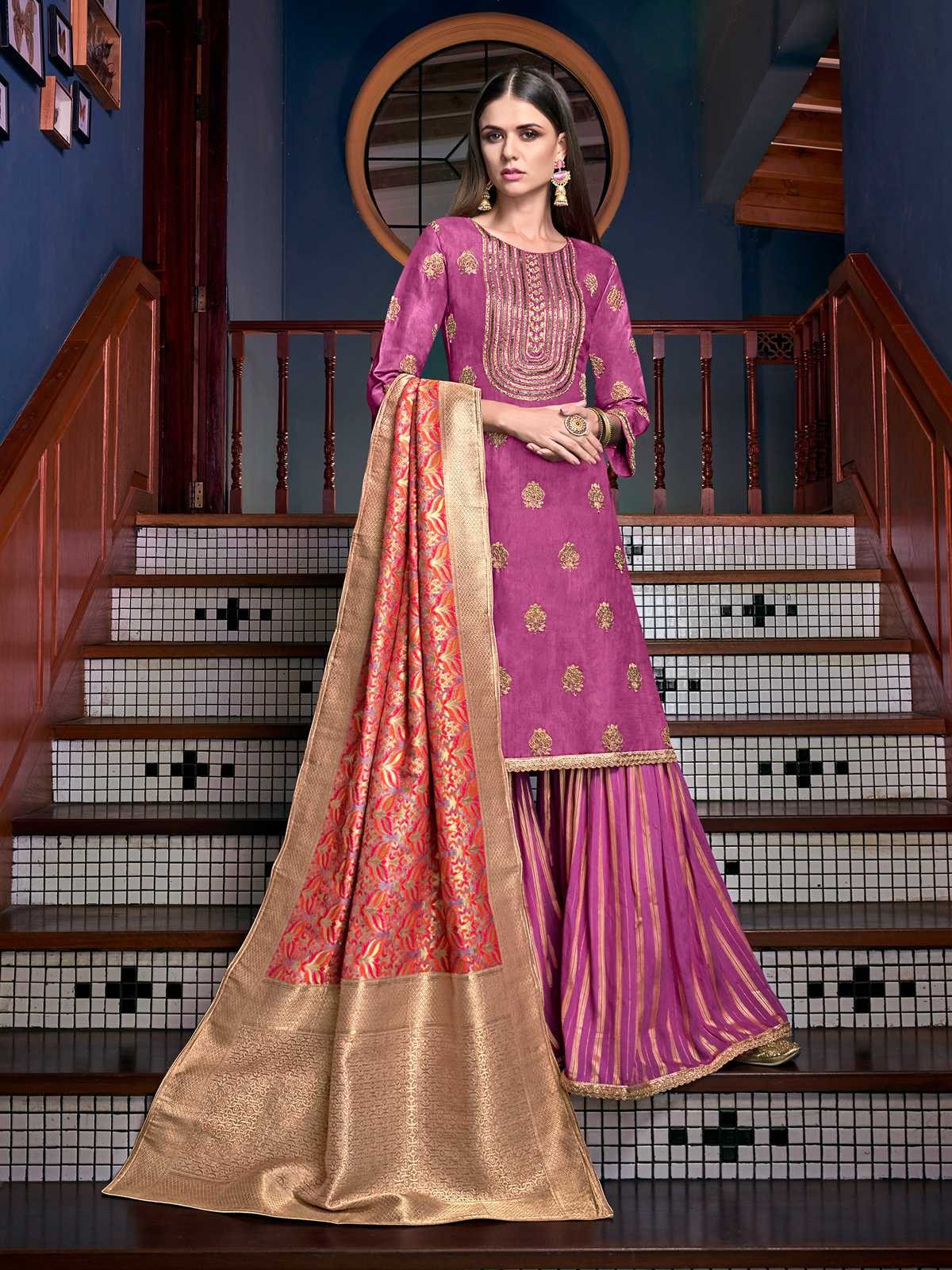 Pink Satin Designer Sharara Suit