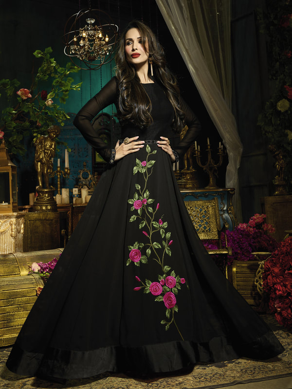 black partywear indian gown online shopping