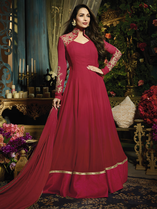 red partywear bollywood gown online