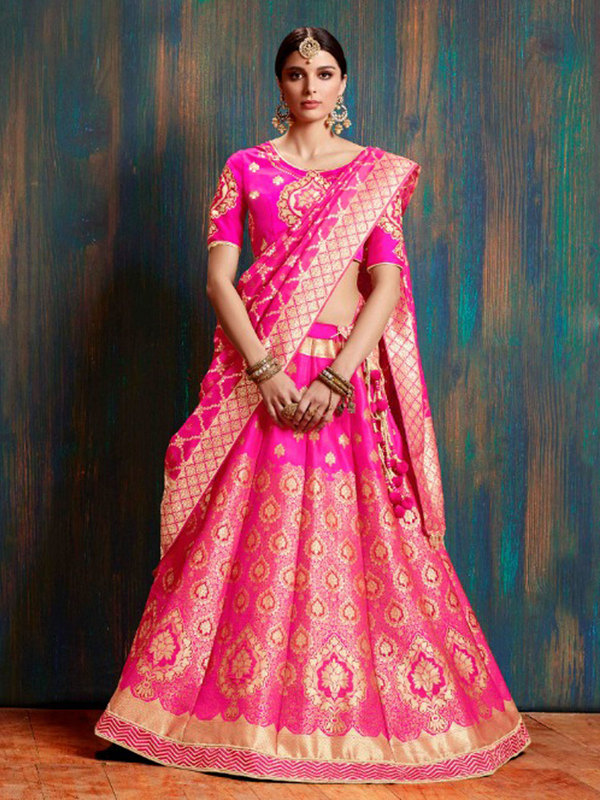 Pink Banarasi Silk Lehenga Choli