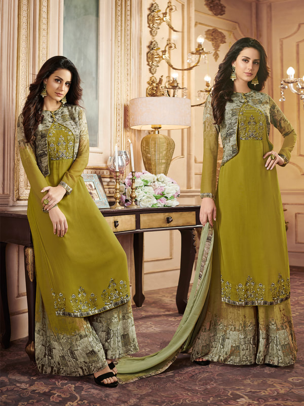 Olive Georgette Straight Cut Suit