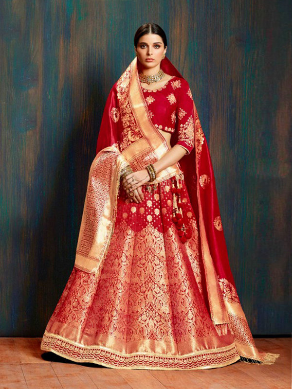 Red Banarasi Silk Lehenga Choli